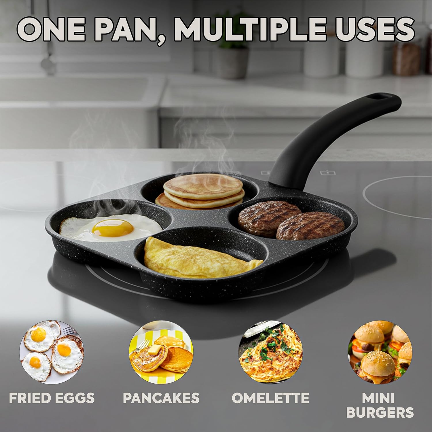 Crepe Pan Nonstick - Eierpannenkoekenpan Anti-aanbakpannenkoekenpannen 4-kops kookgerei Pannenkoekenpan Eierpan
